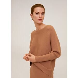 Mango Tan Ribbed Knit Batwing Sweater Size Small Long Sleeve Stretch